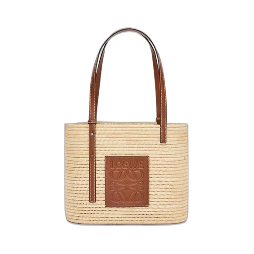 Small Square Basket bag in raffia and calfskin