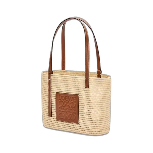 Small Square Basket bag in raffia and calfskin