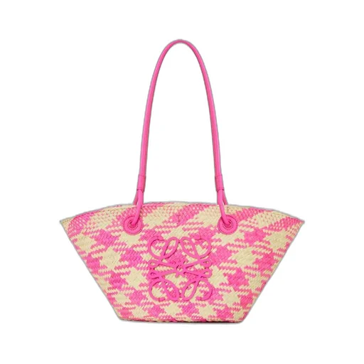 Small Anagram Basket bag in iraca palm and calfskin
