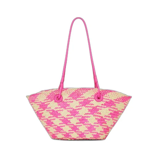 Small Anagram Basket bag in iraca palm and calfskin