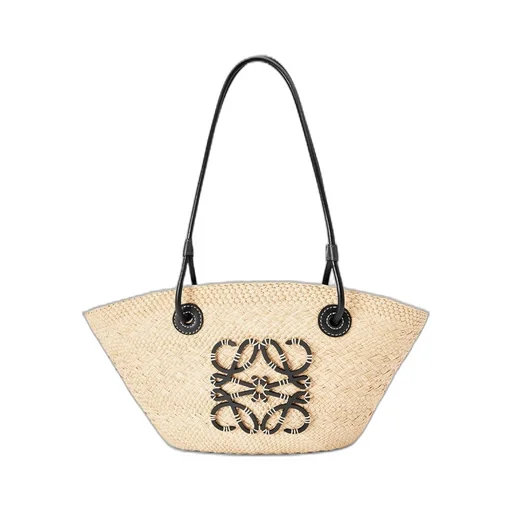 Small Anagram Basket bag in iraca palm and calfskin