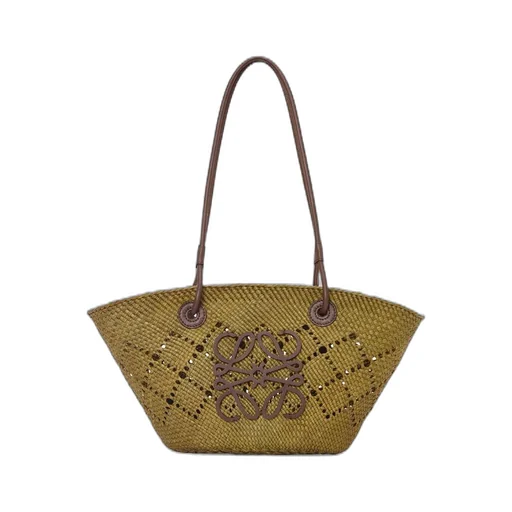 Small Anagram Basket bag in iraca palm and calfskin