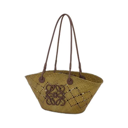 Small Anagram Basket bag in iraca palm and calfskin