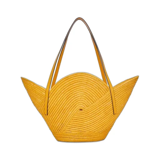 Petal basket bag in raffia and calfskin