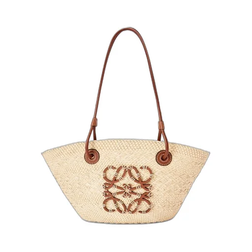 Small Anagram Basket bag in iraca palm and calfskin