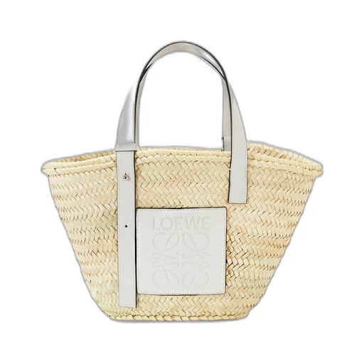 Basket bag in palm leaf and calfskin