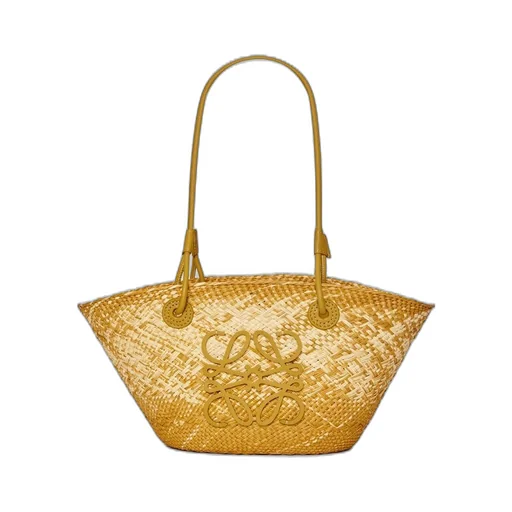 Small Anagram basket bag in iraca palm and calfskin