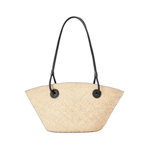 Small Anagram Basket bag in iraca palm and calfskin