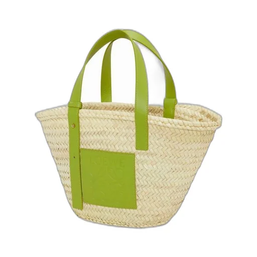 Basket bag in palm leaf and calfskin