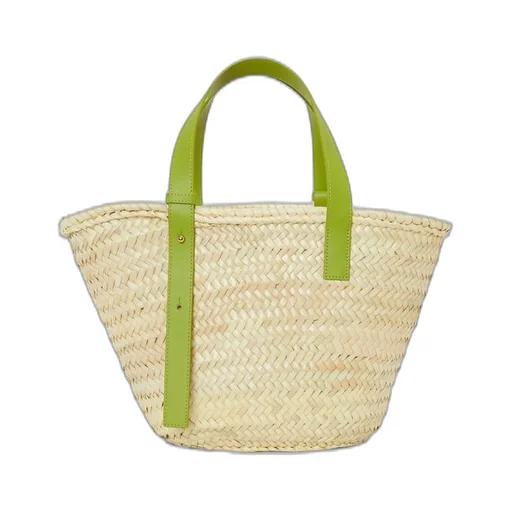 Basket bag in palm leaf and calfskin