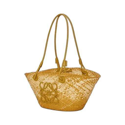 Small Anagram basket bag in iraca palm and calfskin