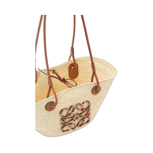 Small Anagram Basket bag in iraca palm and calfskin
