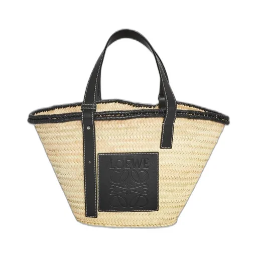 Inlay Basket bag in palm leaf and calfskin