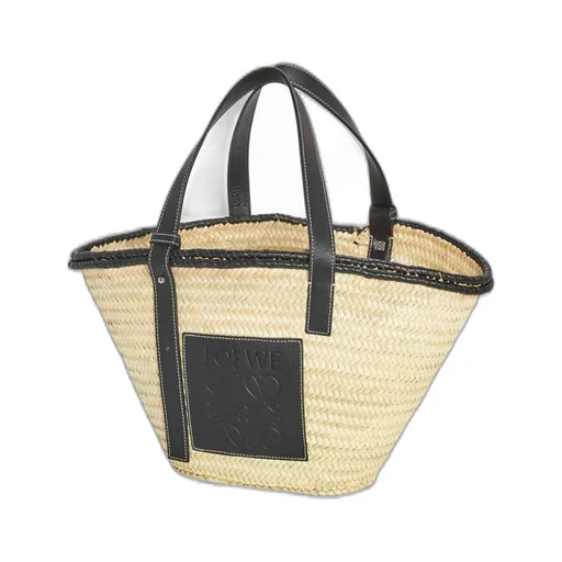 Inlay Basket bag in palm leaf and calfskin