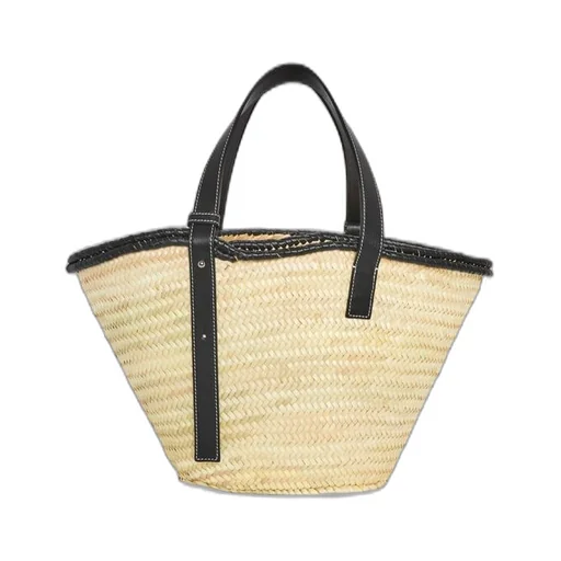 Inlay Basket bag in palm leaf and calfskin