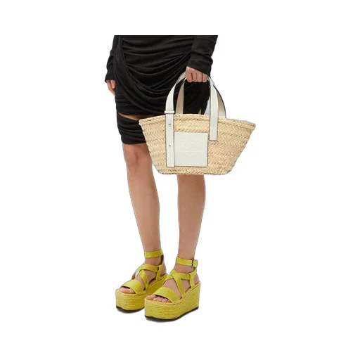 Small Basket bag in palm leaf and calfskin