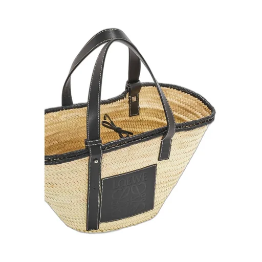 Inlay Basket bag in palm leaf and calfskin