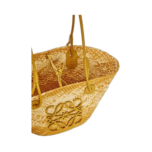 Small Anagram basket bag in iraca palm and calfskin