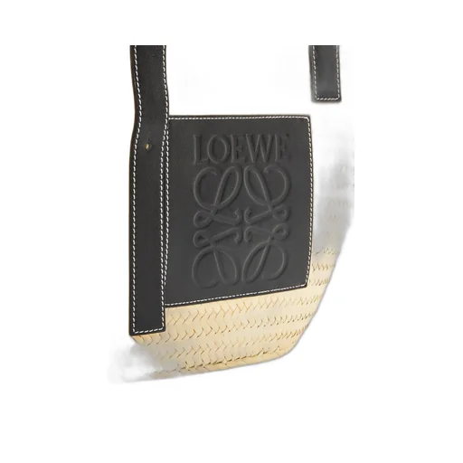 Inlay Basket bag in palm leaf and calfskin