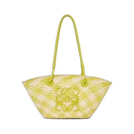 Small Anagram Basket bag in iraca palm and calfskin