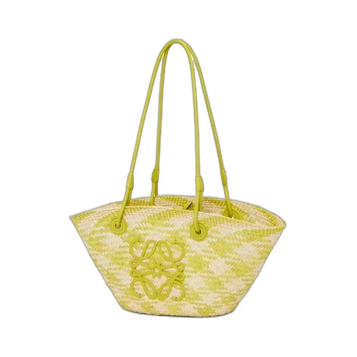 Small Anagram Basket bag in iraca palm and calfskin