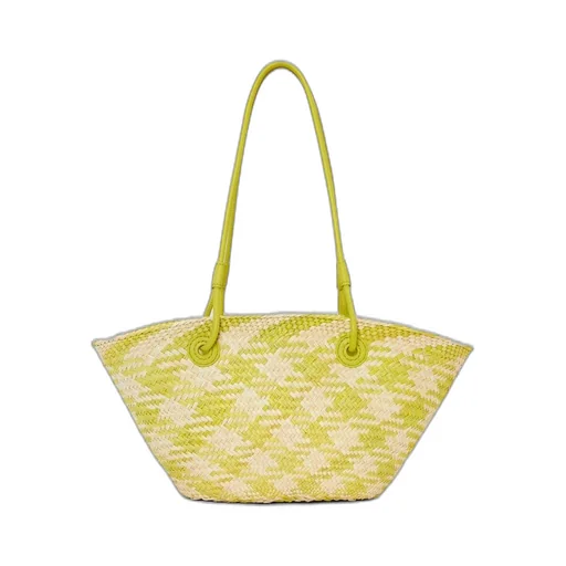 Small Anagram Basket bag in iraca palm and calfskin