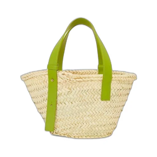 Small Basket bag in palm leaf and calfskin