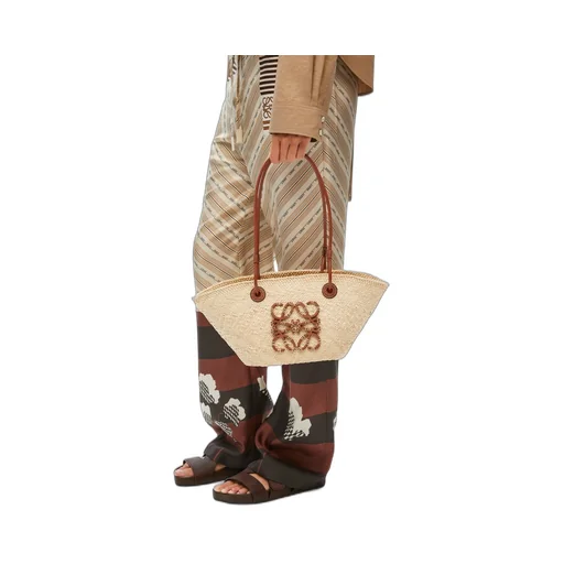 Small Anagram Basket bag in iraca palm and calfskin