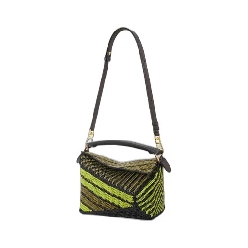 Small Puzzle Edge bag in raffia and calfskin