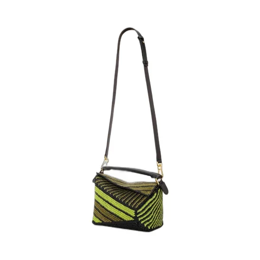 Small Puzzle Edge bag in raffia and calfskin