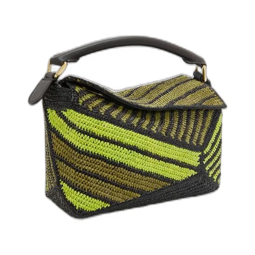 Small Puzzle Edge bag in raffia and calfskin