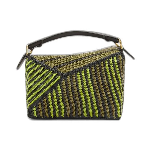 Small Puzzle Edge bag in raffia and calfskin