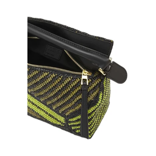 Small Puzzle Edge bag in raffia and calfskin
