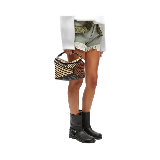 Small Puzzle Edge bag in raffia and calfskin