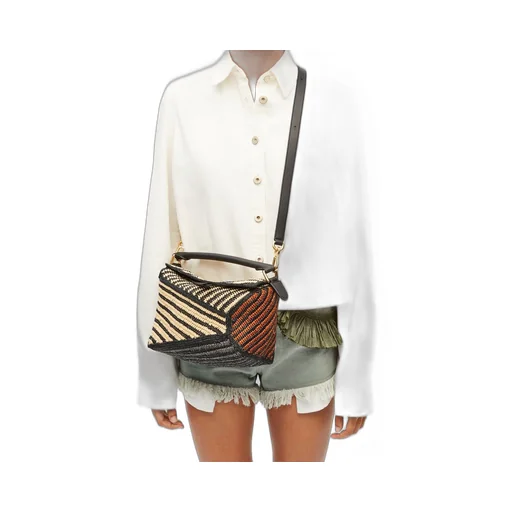 Small Puzzle Edge bag in raffia and calfskin