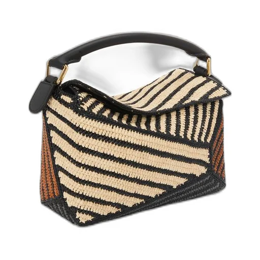 Small Puzzle Edge bag in raffia and calfskin