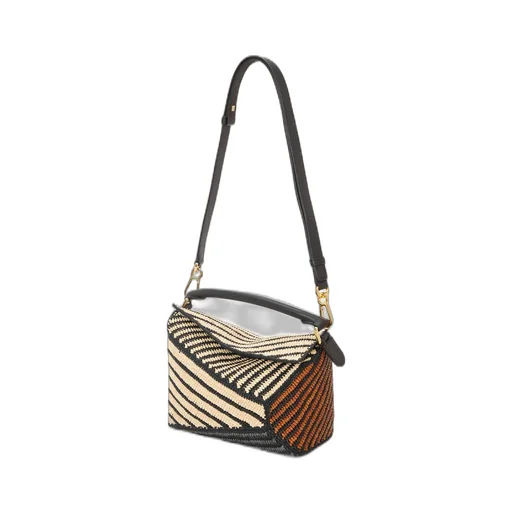 Small Puzzle Edge bag in raffia and calfskin