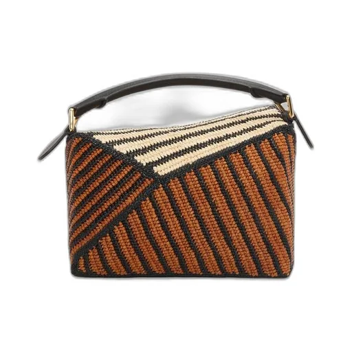 Small Puzzle Edge bag in raffia and calfskin