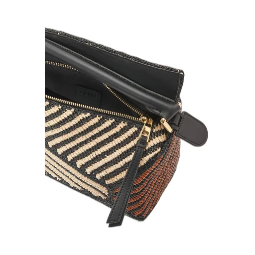 Small Puzzle Edge bag in raffia and calfskin