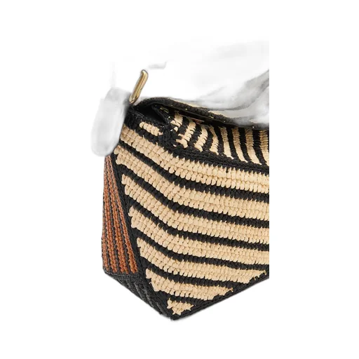 Small Puzzle Edge bag in raffia and calfskin