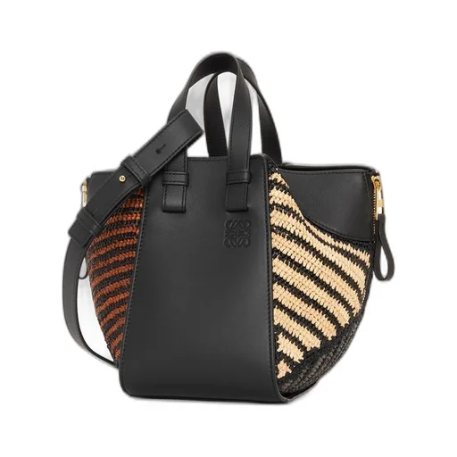 Compact Hammock bag in raffia and calfskin