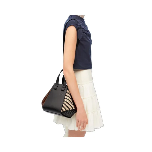 Compact Hammock bag in raffia and calfskin