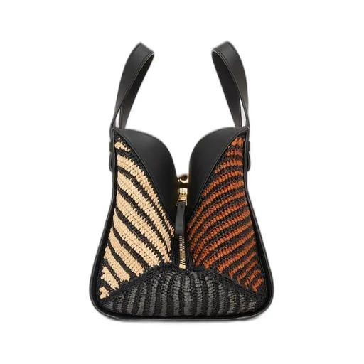 Compact Hammock bag in raffia and calfskin
