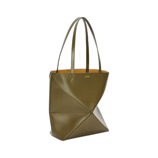 Medium Puzzle Fold tote in shiny calfskin