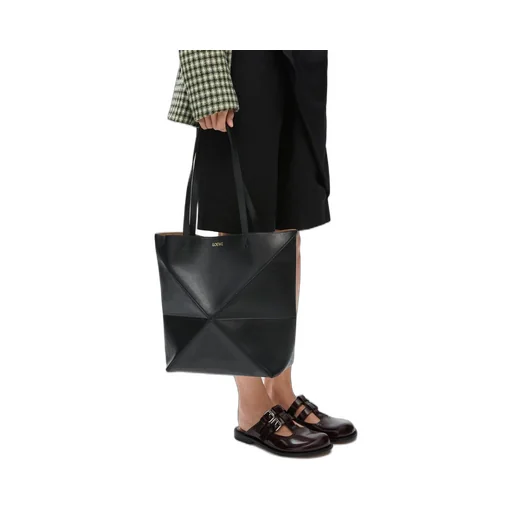 Medium Puzzle Fold tote in shiny calfskin