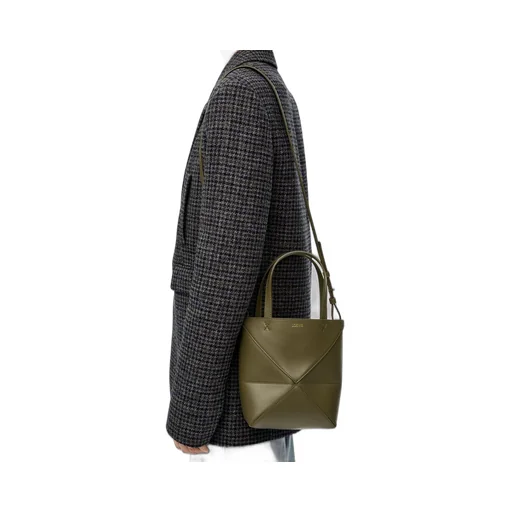 Mini Puzzle Fold tote in shiny calfskin