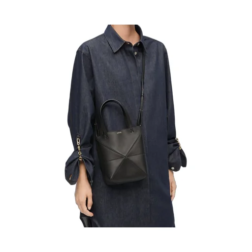Mini Puzzle Fold tote in shiny calfskin