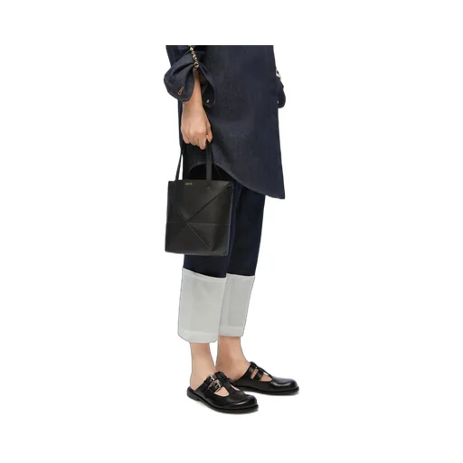 Mini Puzzle Fold tote in shiny calfskin