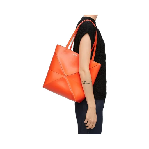 Medium Puzzle Fold tote in shiny calfskin