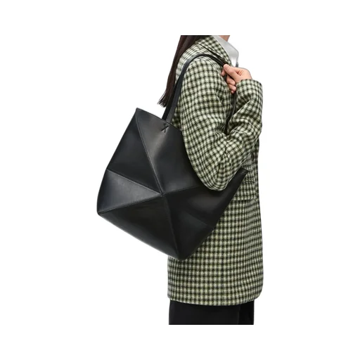 Medium Puzzle Fold tote in shiny calfskin